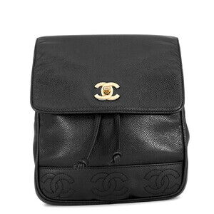 CHANEL Backpack Triple Coco Mark Caviar Skin Bag Black